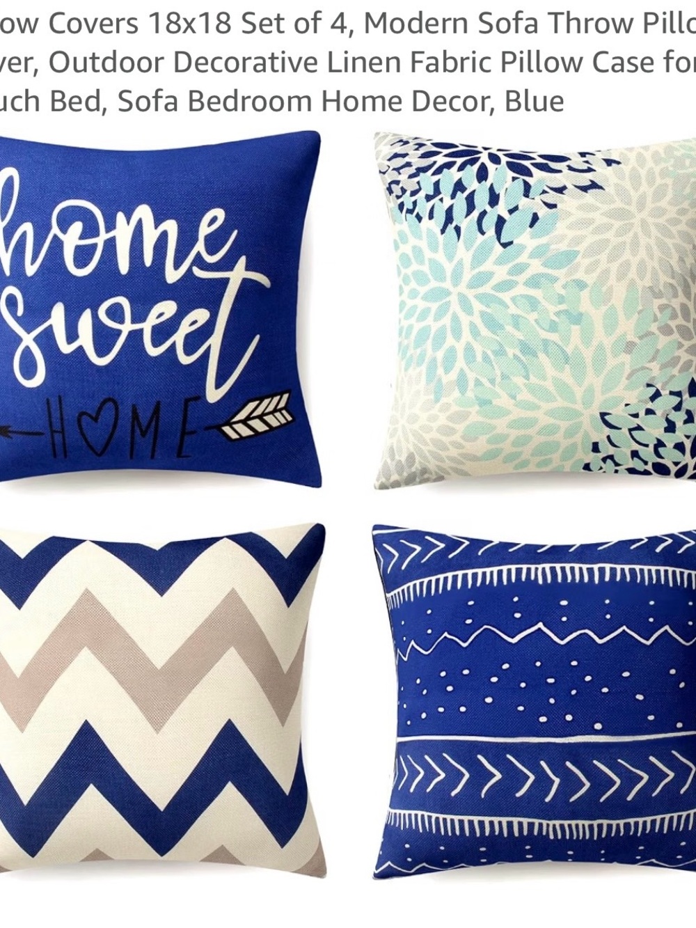 Blue Decorative Throw Pillow Covers Set of 4